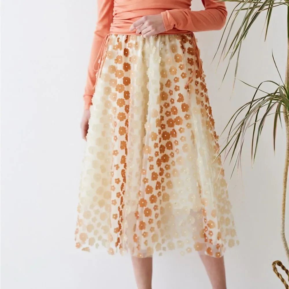 Cato Tulle Mesh Midi Pull on Elastic Waist Midi Skirt(Size Large)